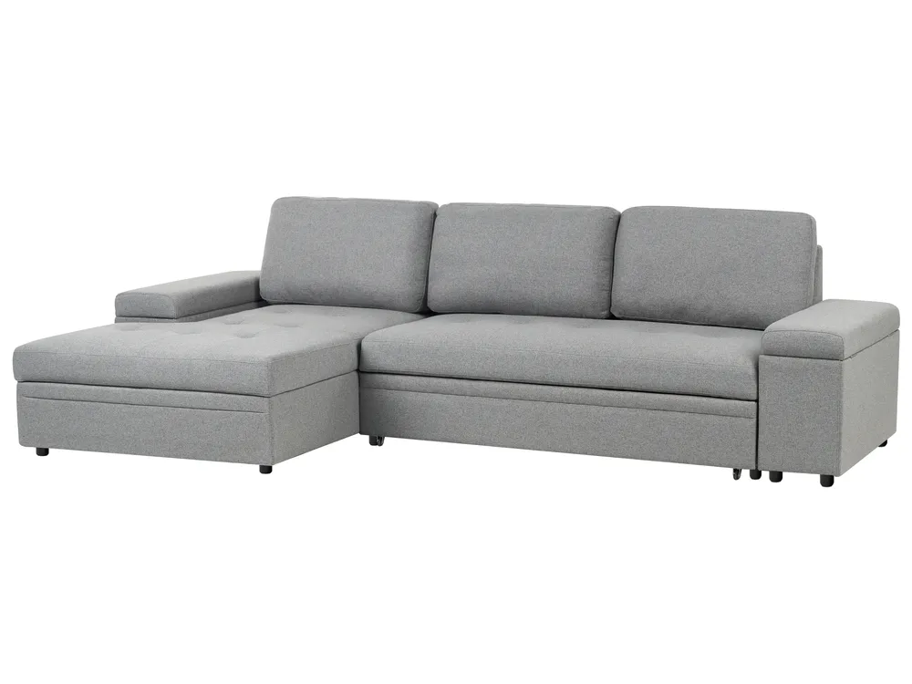 Eckschlafsofa 3-Sitzer HRISEY mit Stauraum Kunstleinen Grau rechtsseitig_955977