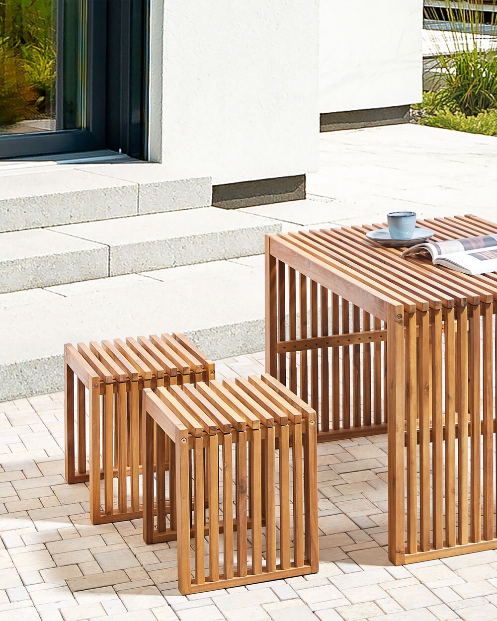 Gartenhocker 2er Set BELLANO Akazienholz Braun