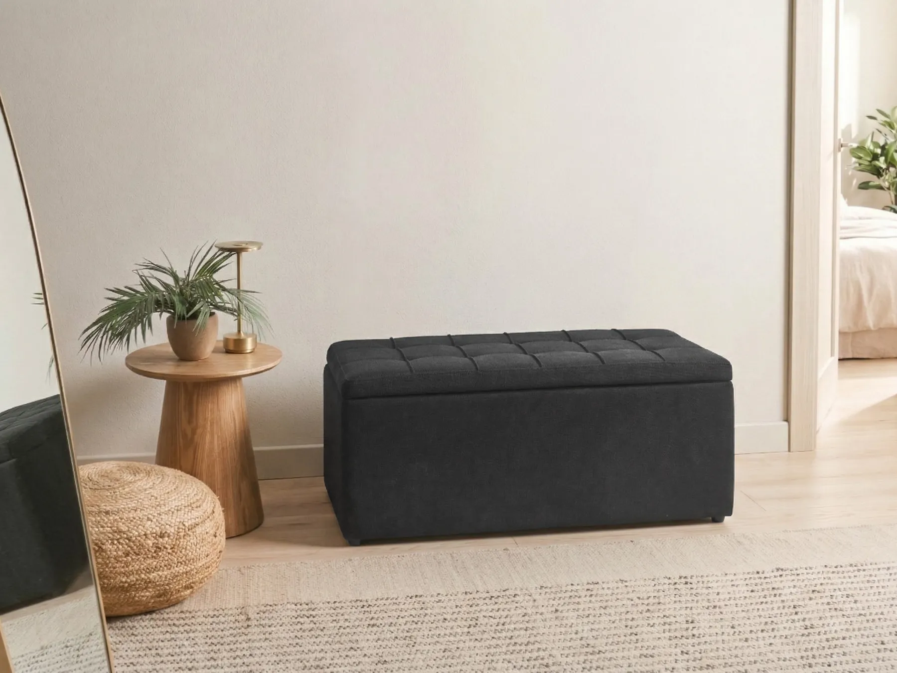 Ottomane mit Stauraum OREM Stoff 100 cm Schwarz_1058935