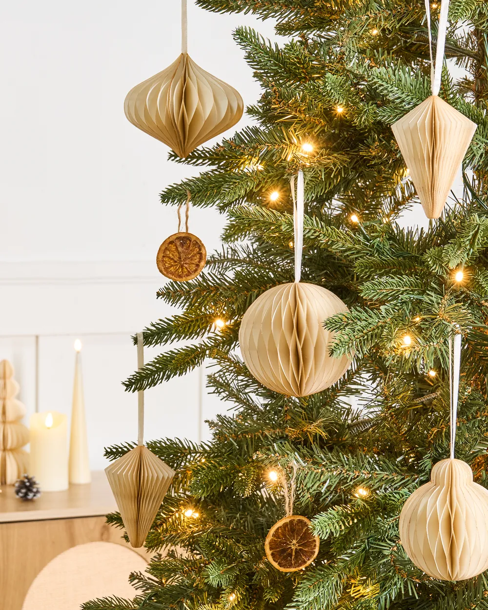 Set of 20 Christmas Tree Ornaments JOLSTRA Paper Beige_1084884