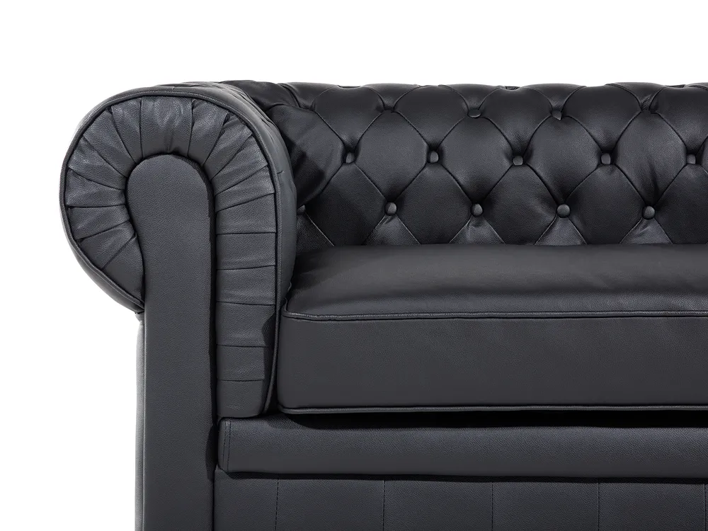 Living Room Set 4 Seater CHESTERFIELD Leather Black_769416