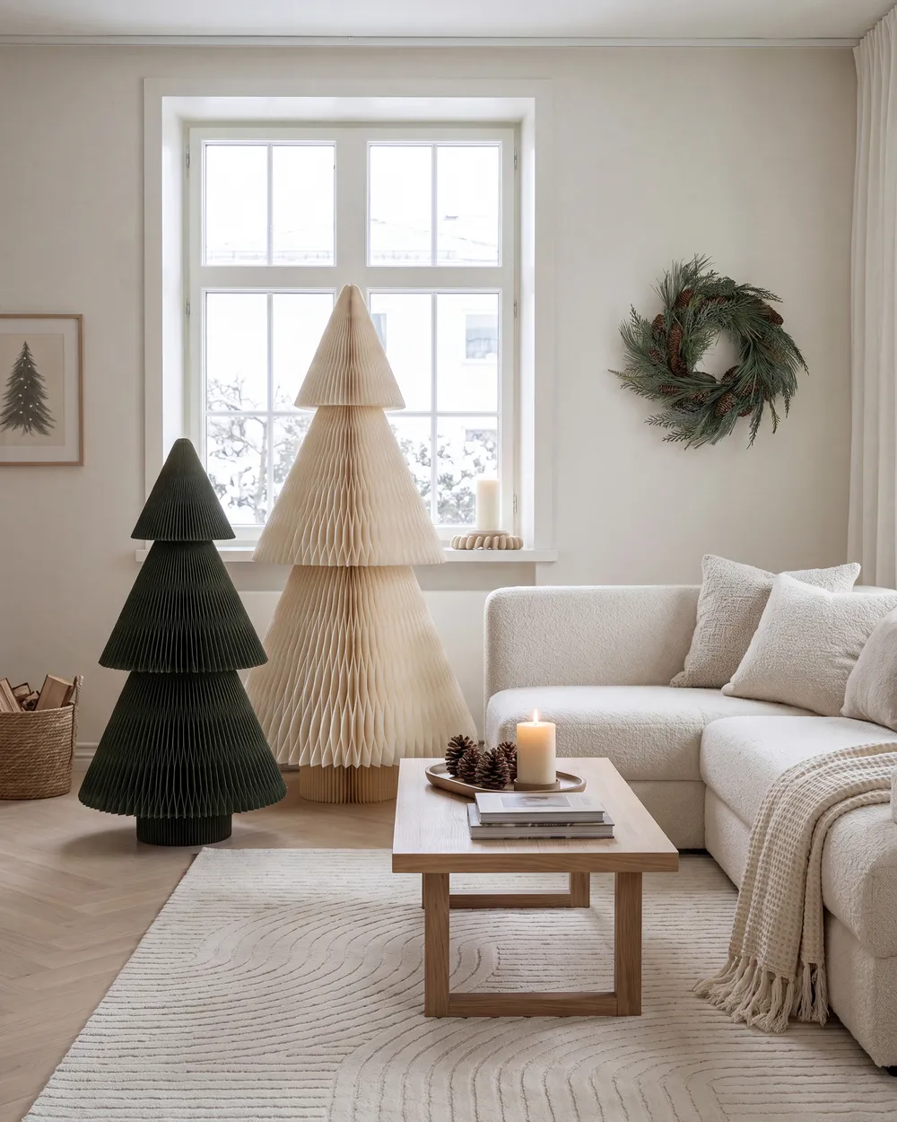 Weihnachtsdekoration 2er Set VEFSNA 90/122 cm Weihnachtsbaum Beige / Grün_1082999
