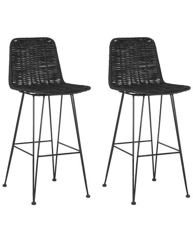 Lot de 2 tabourets de bar en rotin pieds beiges 76cm - NUNUHAI Lot de 2 tabourets de bar en rotin pieds beiges 76cm - NUNUHAI