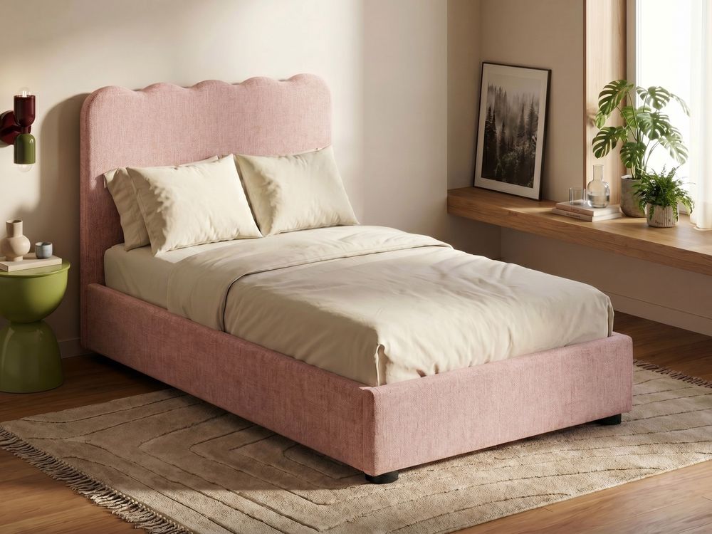 Ottoman Bed NANTERRE Fabric Pastel Pink 120 x 200 cm (EU Small Double)