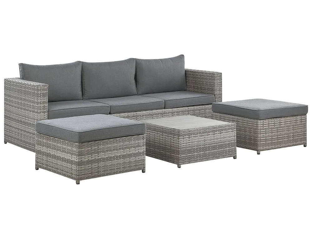 Garten Ecksofa mit Tisch 5-Sitzer SABBIA modular Polyrattan Hellgrau rechtsseitig_943270