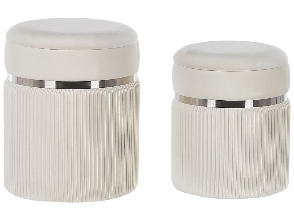 Set of 2 Storage Pouffes CAMDENTON Velvet Off-White