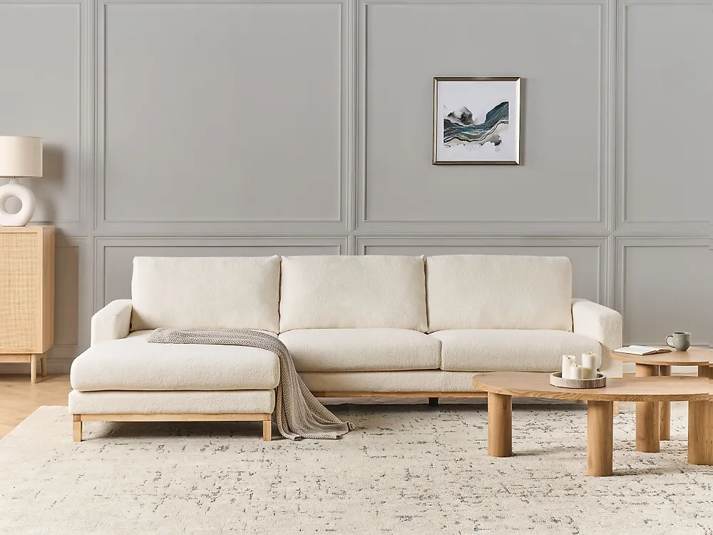 Ecksofa SIGGARD Bouclé Weiß rechtsseitig_1176423