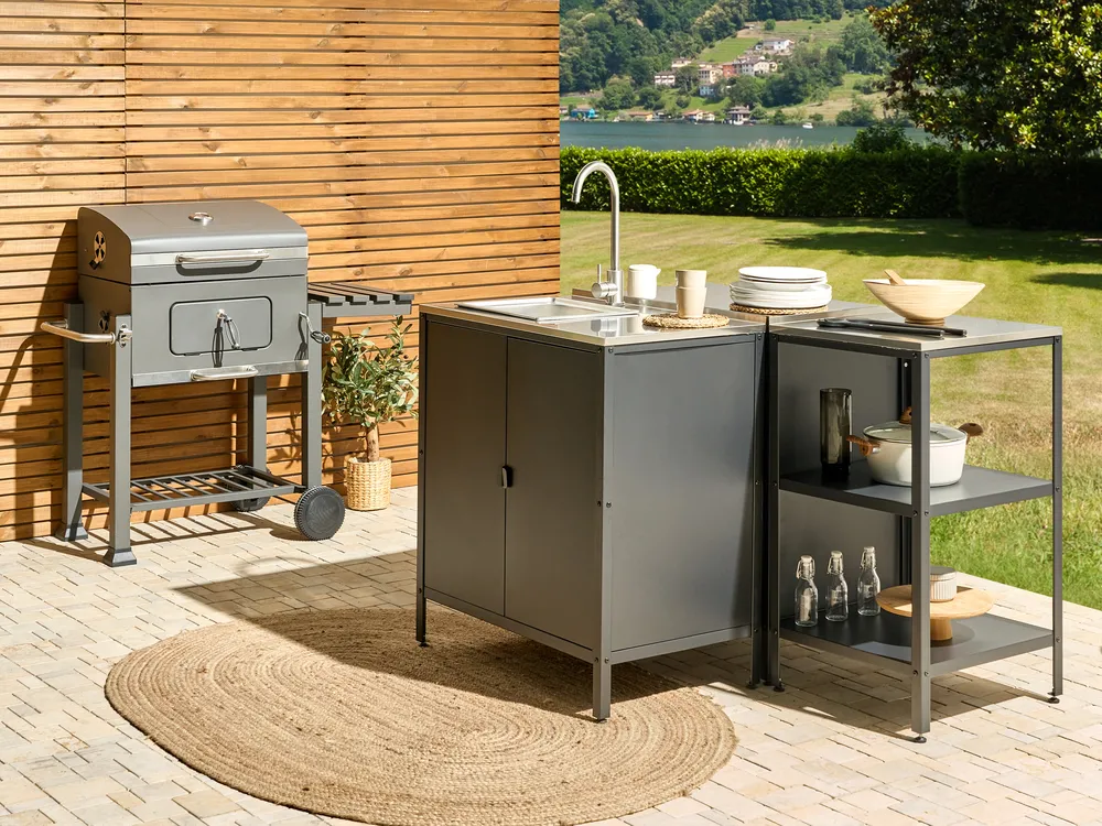 Outdoor-Küchenschrank mit Spüle VILAMA Schwarz Metall
