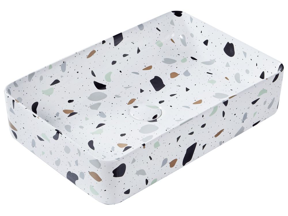 Countertop Basin NULES 610 x 350 mm Ceramic Terrazzo Effect White Terrazzo