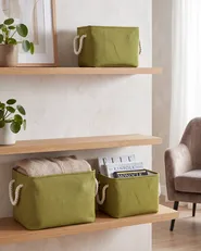 Set of 3 Baskets DARQAB Cotton Olive Green_849718