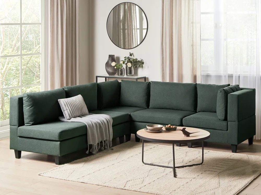 Modul Ecksofa 5-Sitzer UNSTAD Stoff Dunkelgrün linksseitig
