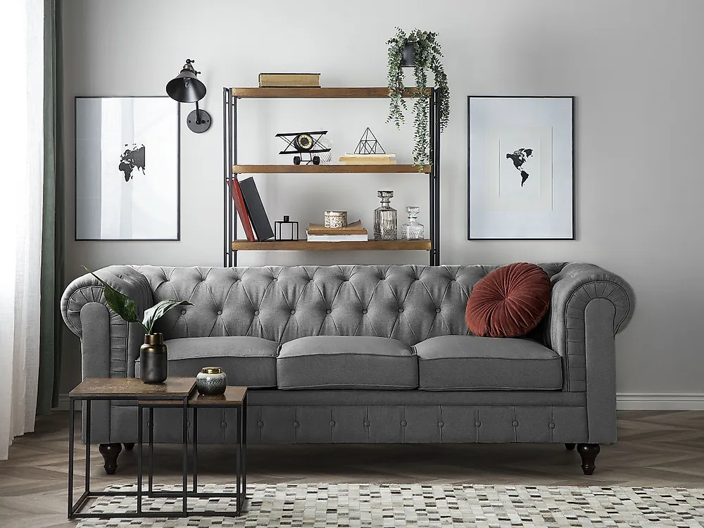 Sofa 3-Sitzer CHESTERFIELD Stoff Hellgrau_1177651