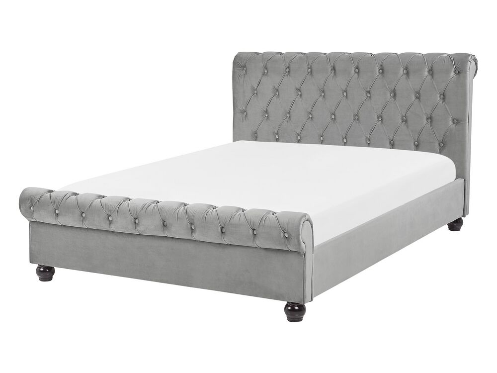 Bett mit Lattenrost Samtstoff AVALLON 140 x 200 cm Grau