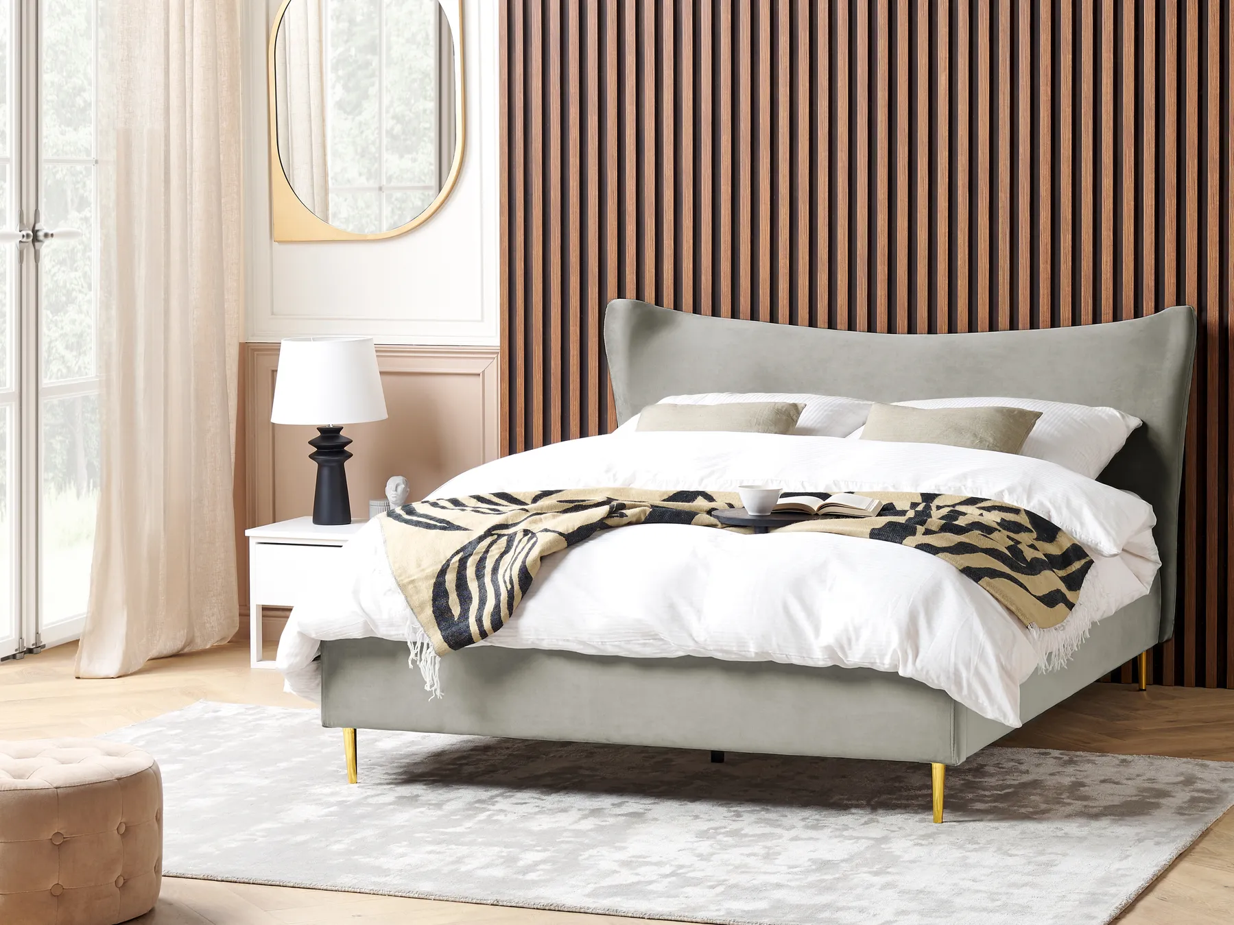 Bed Velvet CHALEIX 180 x 200 cm (EU Super King) Light Grey_857032