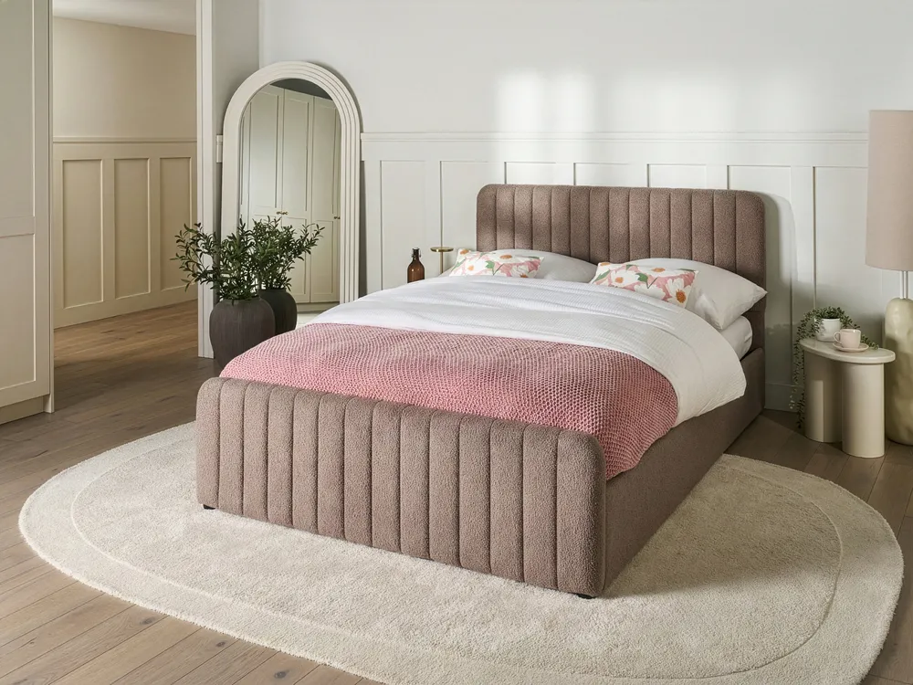 Bett mit Stauraum LUNAN Bouclé Taupe 140 x 200 cm