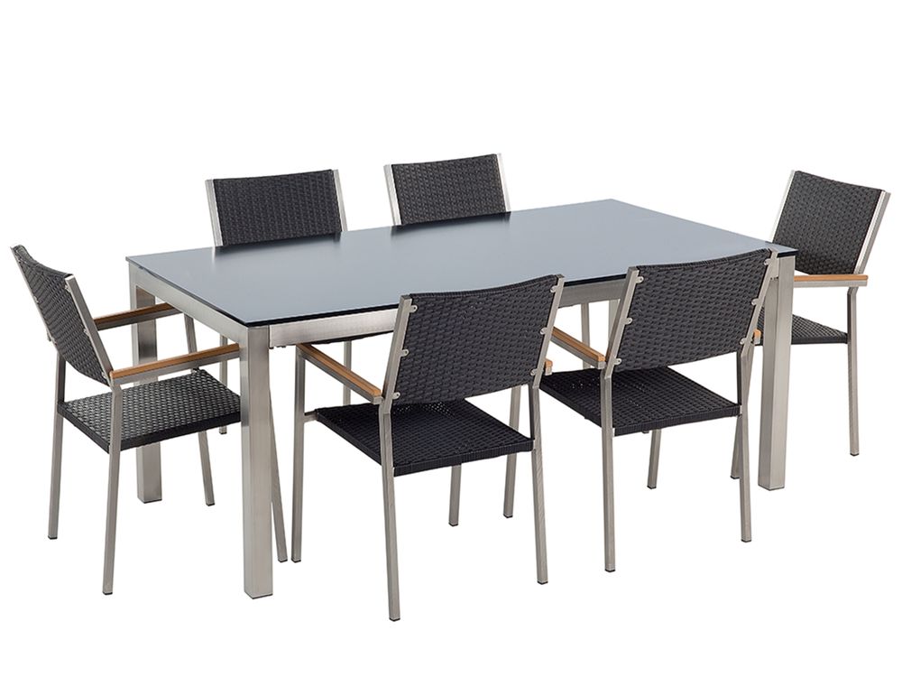 Gartenmöbel Set 6-Sitzer GROSSETO Sicherheitsglas Schwarz
