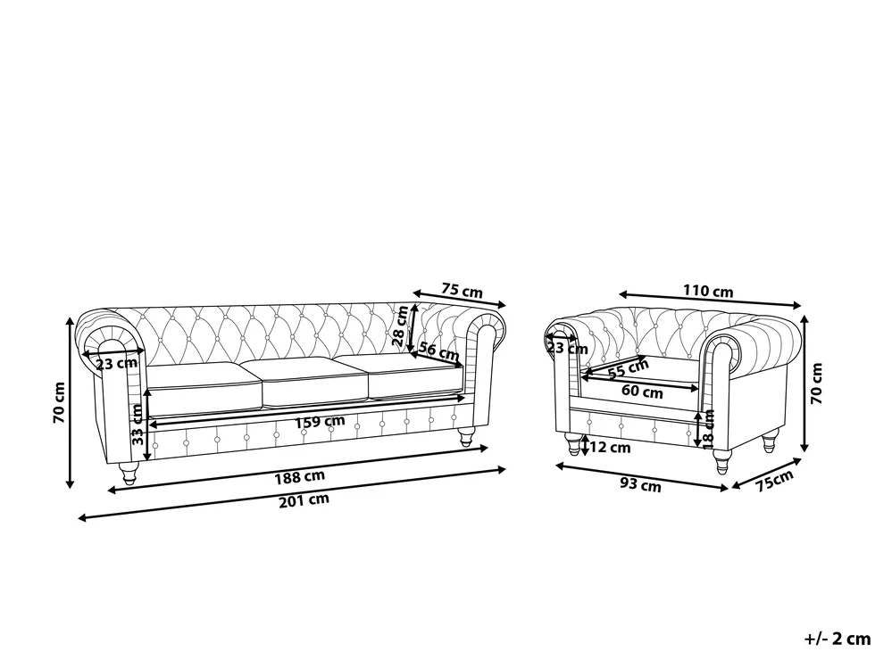 Sofa Set 4-Sitzer CHESTERFIELD Samtstoff Dunkelrot_780115