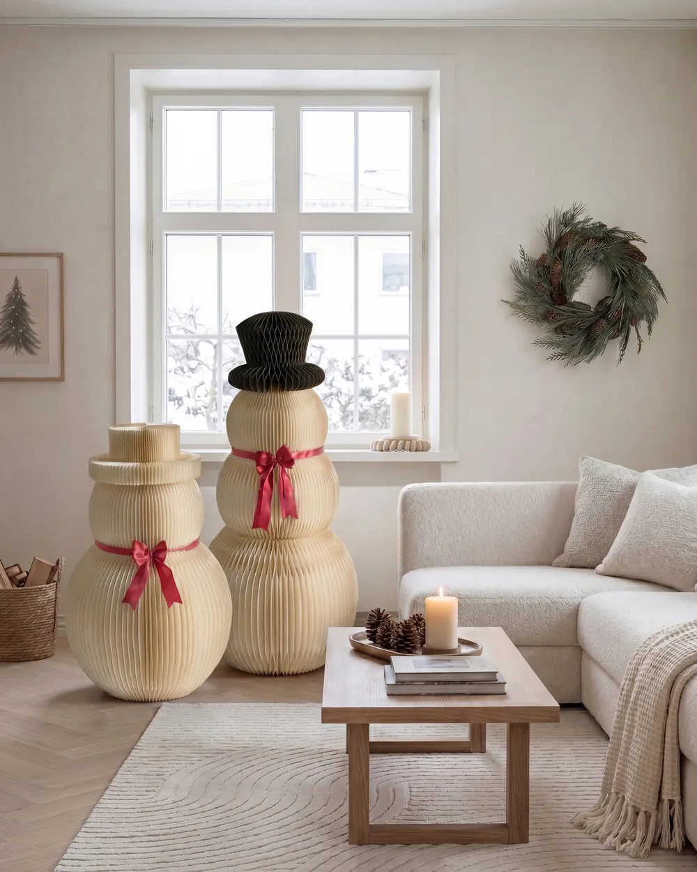 Weihnachtsdekoration 2er Set KLARALVEN 90/124 cm Schneemann Beige