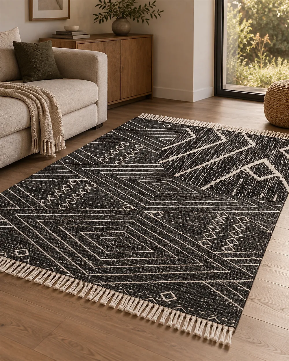 Teppich KHENIFRA Schwarz 140 x 200 cm Baumwolle