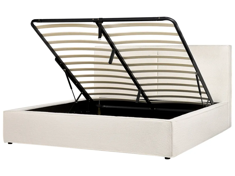 Bett mit Stauraum MOISSAC Bouclé Cremeweiß 180 x 200 cm_1073239