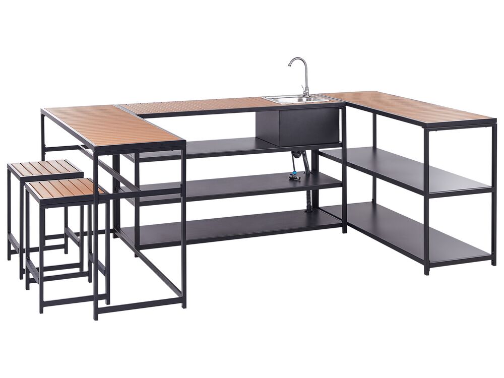 Outdoor Kitchen Set with Sink AVETRANA Black Metal