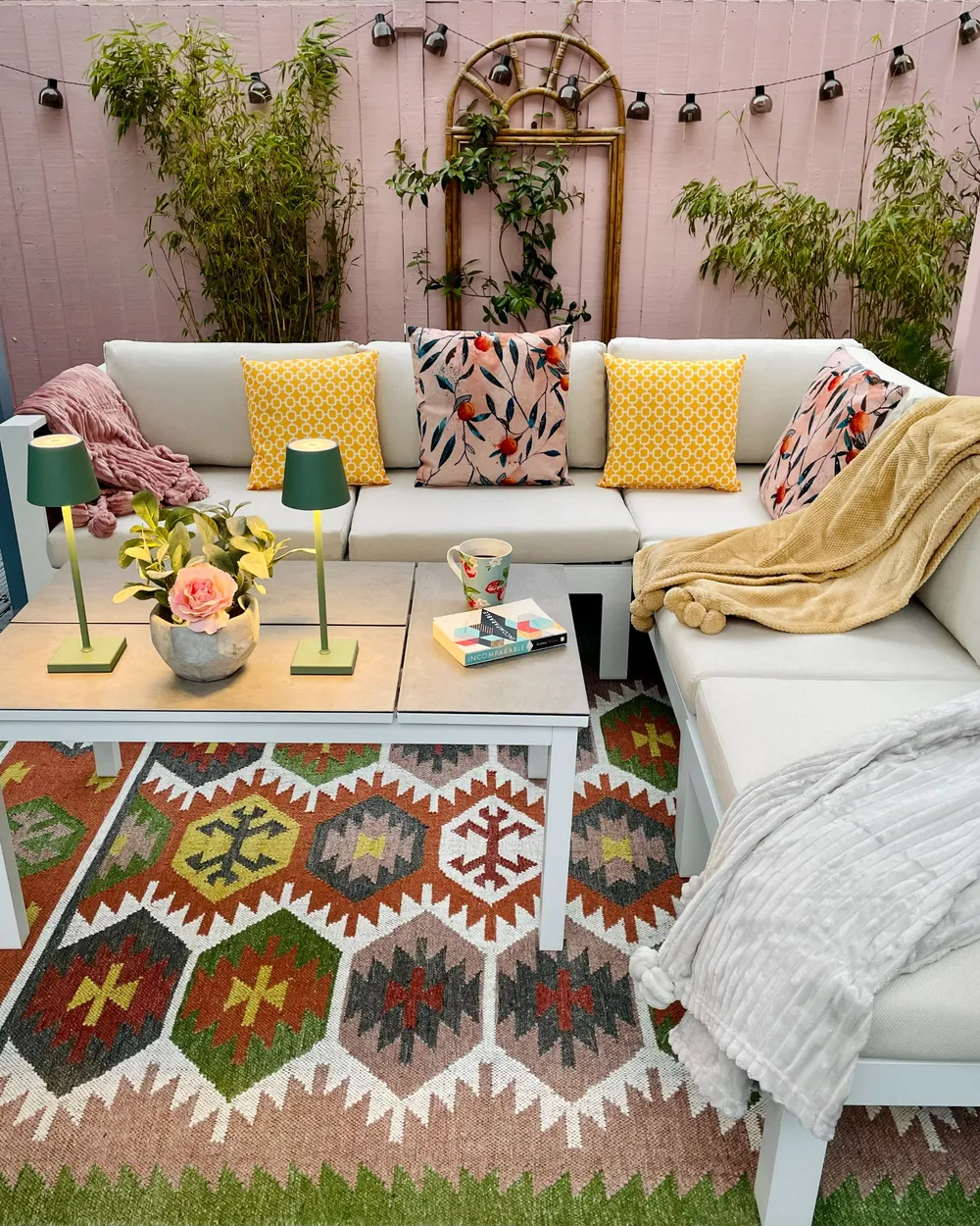 Garten Ecksofa mit Tisch 5-Sitzer MESSINA Metall Cremeweiß linksseitig_976500
