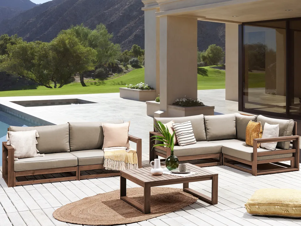 Lounge Set mit Tisch 4-Sitzer TIMOR modular zertifiziertes Akazienholz Dunkelbraun