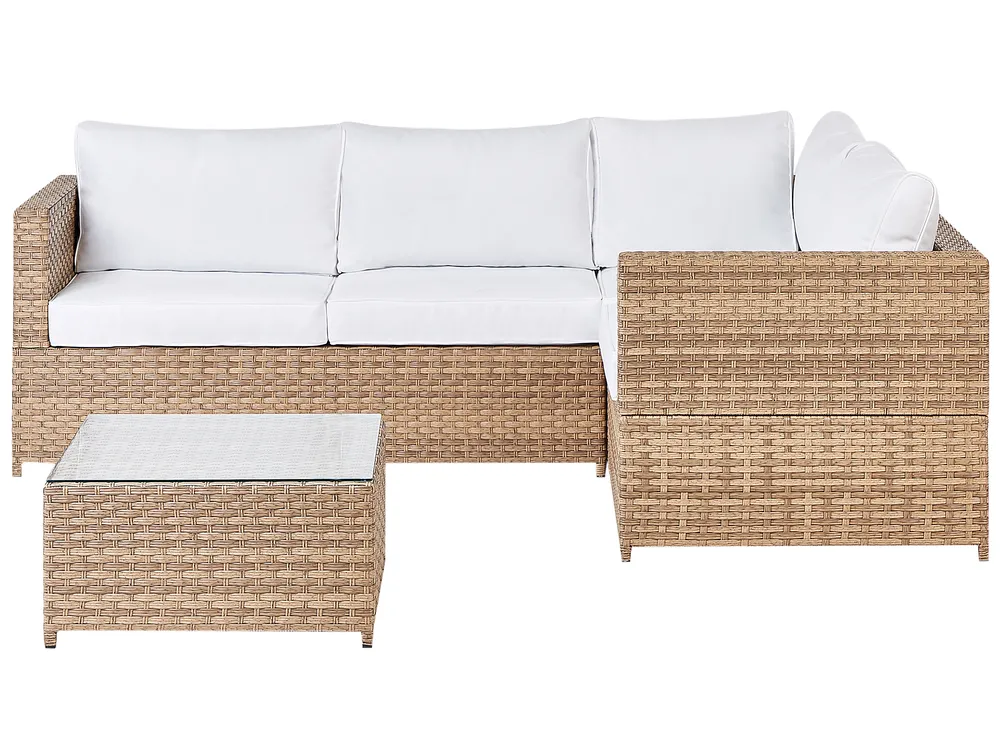 Garten Ecksofa mit Tisch 4-Sitzer AVOLA Polyrattan Cremeweiß linksseitig