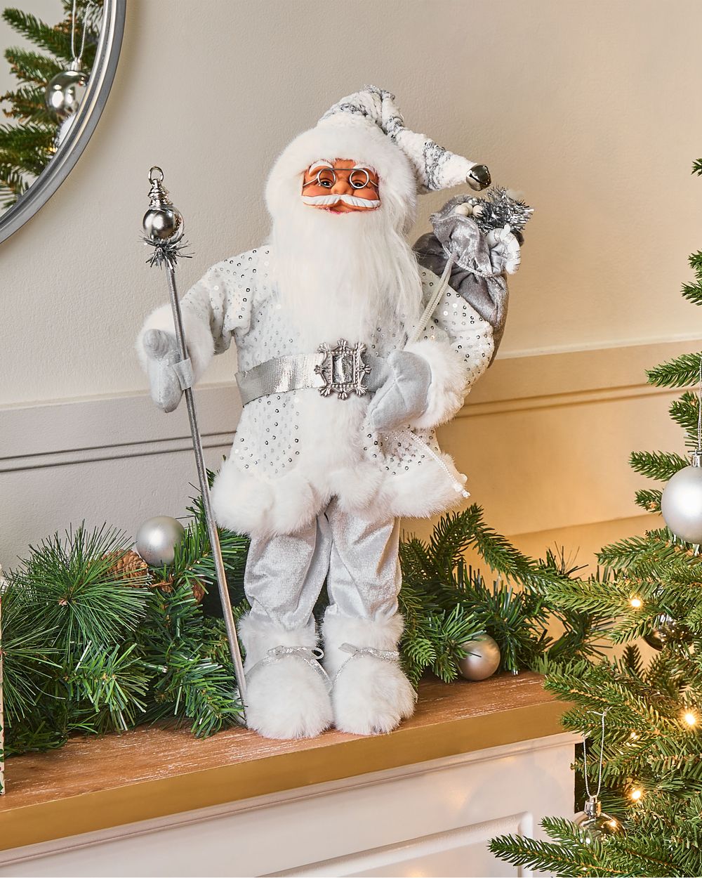 Christmas Decoration NELAUG 48 cm Santa Claus Silver