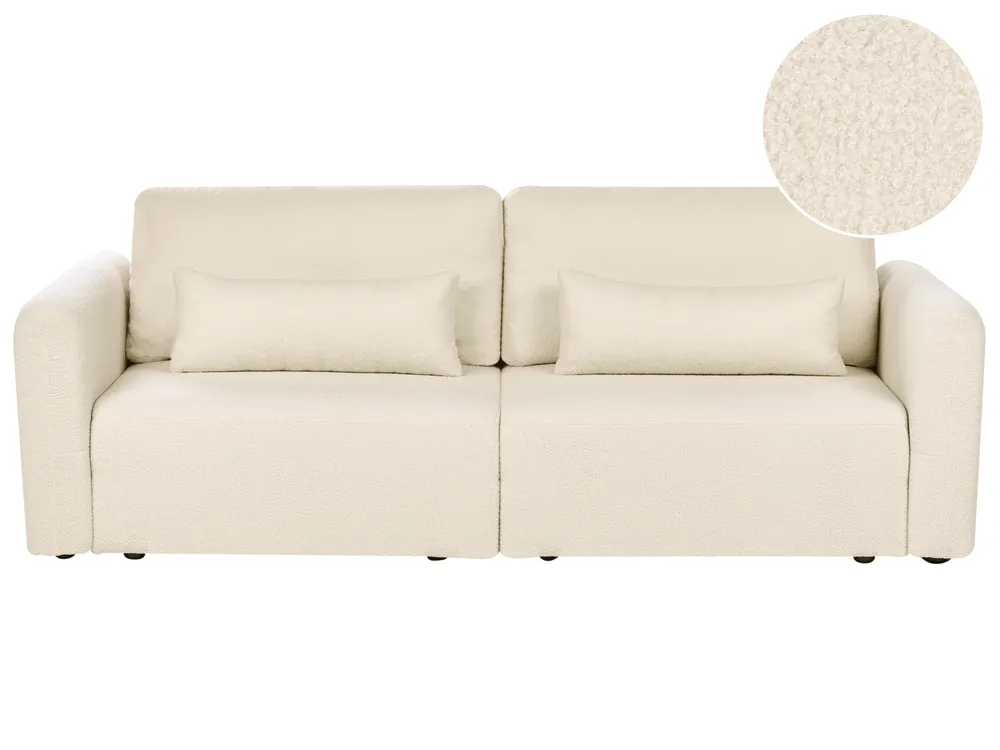 Schlafsofa 3-Sitzer VAXHOLM mit Stauraum Bouclé Cremeweiß