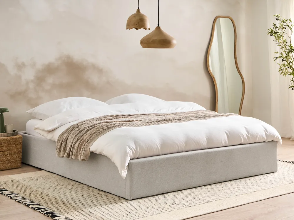 Bett mit Stauraum ohne Kopfteil DINAN Stoff Hellgrau 180 x 200 cm