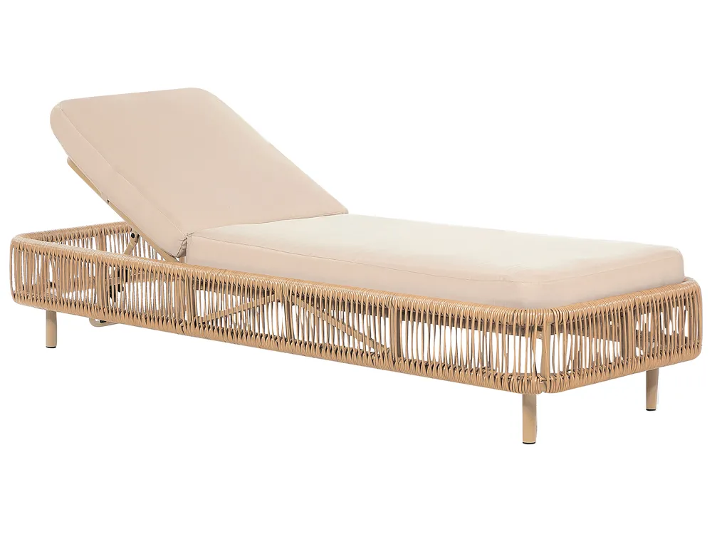 Sun Lounger with Cushion OSINI Reclining PE Rattan Beige