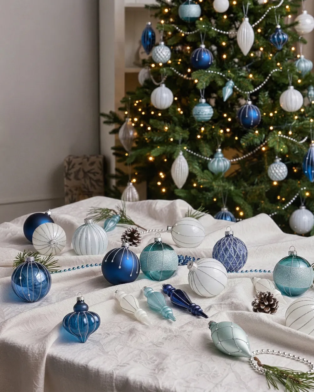 Weihnachtskugel 35er Set SNOWFALL Glas Blau