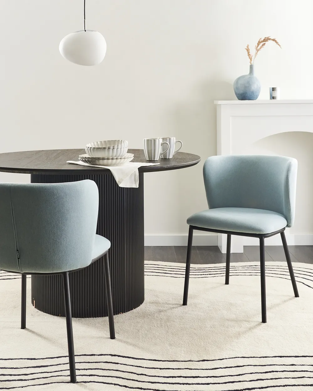 Esszimmerstuhl 2er Set MINA Stoff Hellblau