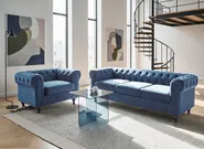 Living Room Set 4 Seater CHESTERFIELD Velvet Navy Blue_1039408