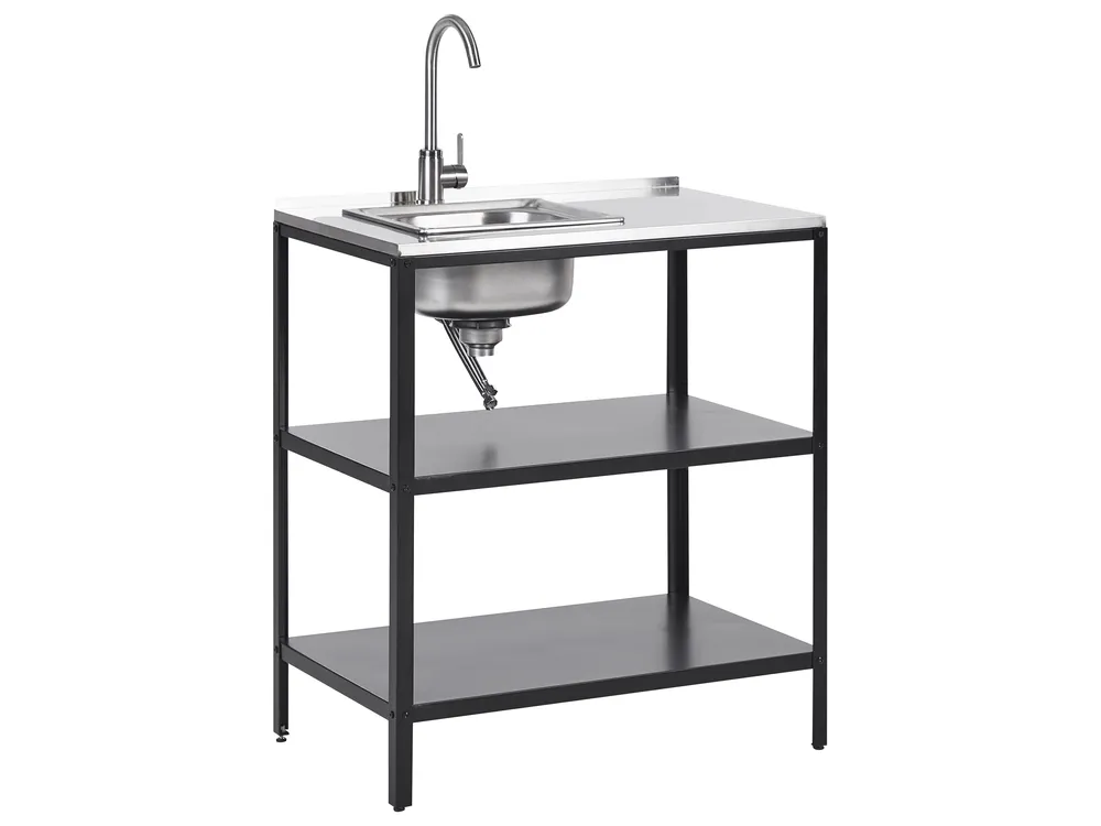 Outdoor-Küche 2er Set mit Spüle VILAMA Schwarz Metall_872470