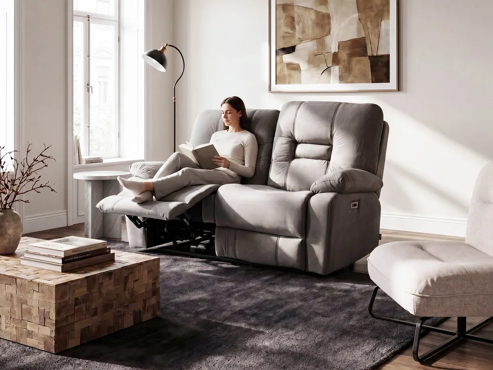 Sofa elektrisch verstellbar 2-Sitzer BERGEN Samtstoff Grau_1080317