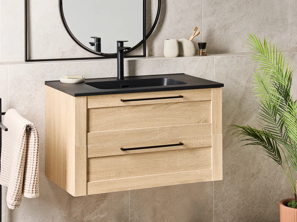 Wandmontierter Waschbeckenunterschrank mit Waschbecken TARIJA Hellbraun