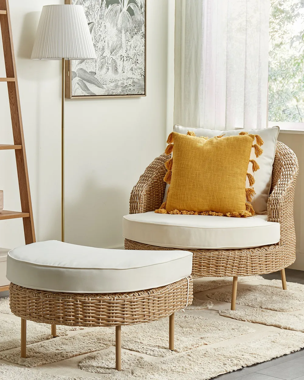 Gartensessel mit Ottomane ARCILLE II Polyrattan Naturfarben_867969