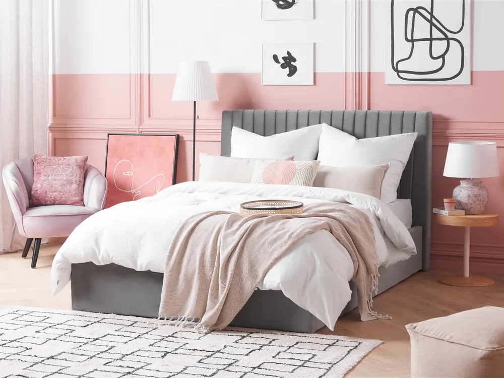 Bett mit Stauraum VION Samtstoff Grau 140 x 200 cm