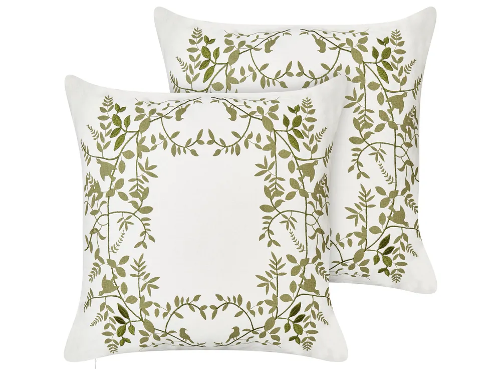 Dekokissen 2er Set ZALEYA 45 x 45 cm Baumwolle Weiß Blumenmuster