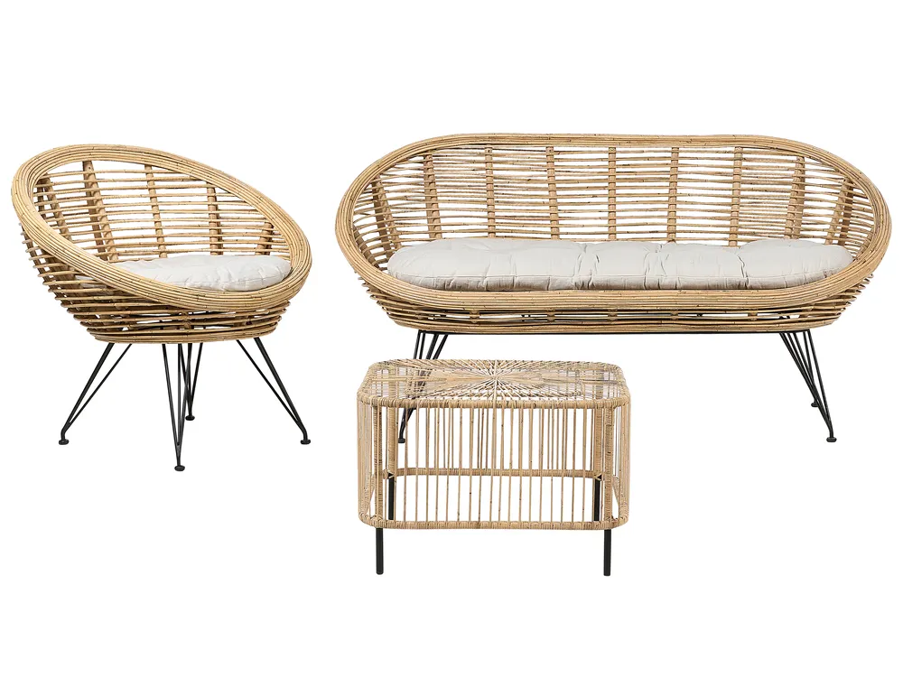 Lounge Set mit Tisch 3-Sitzer MARATEA/CESENATICO Rattan Naturfarben