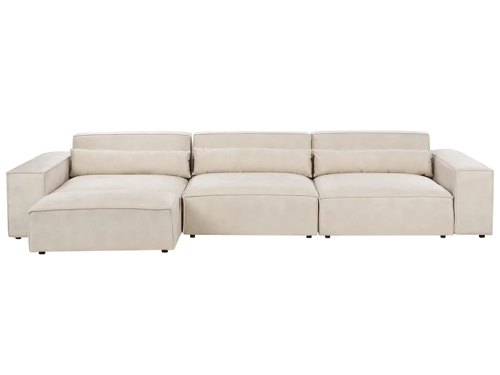 Modulsofa 3-Sitzer HELLNAR mit Ottomane Samtstoff Hellbeige