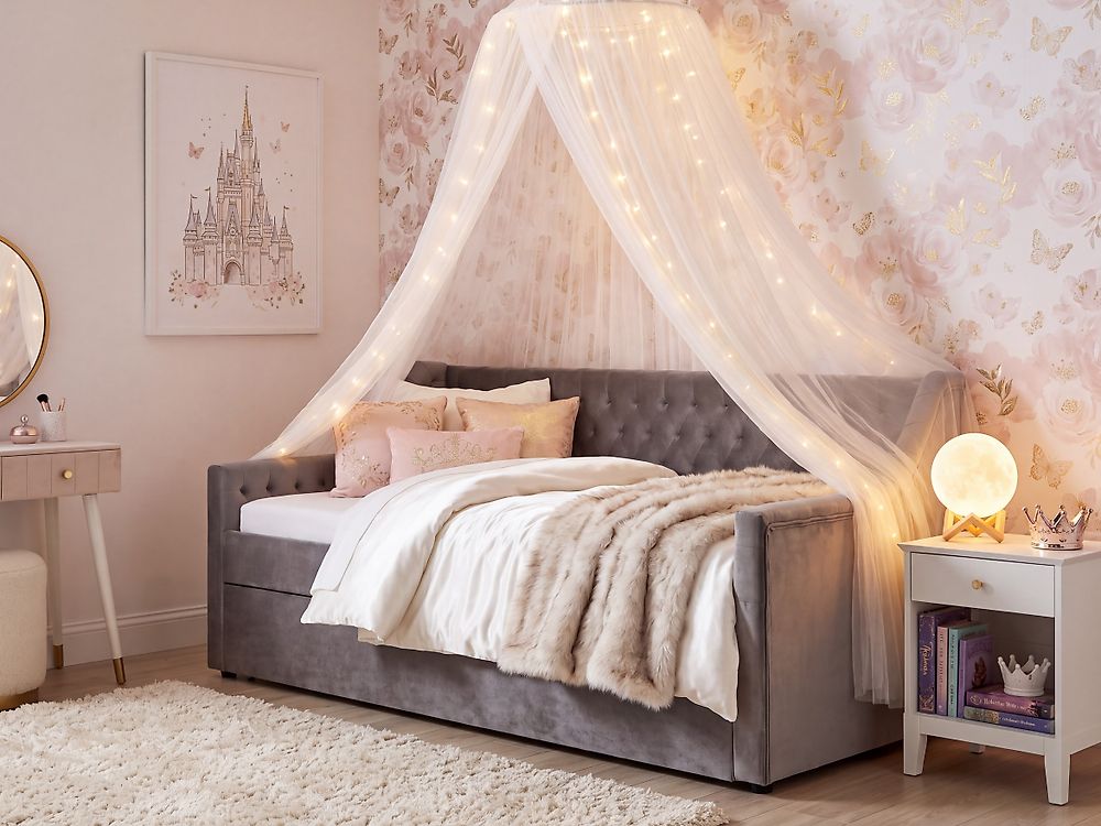 Lit gigogne Velours MONTARGIS 90 x 200 cm Gris clair