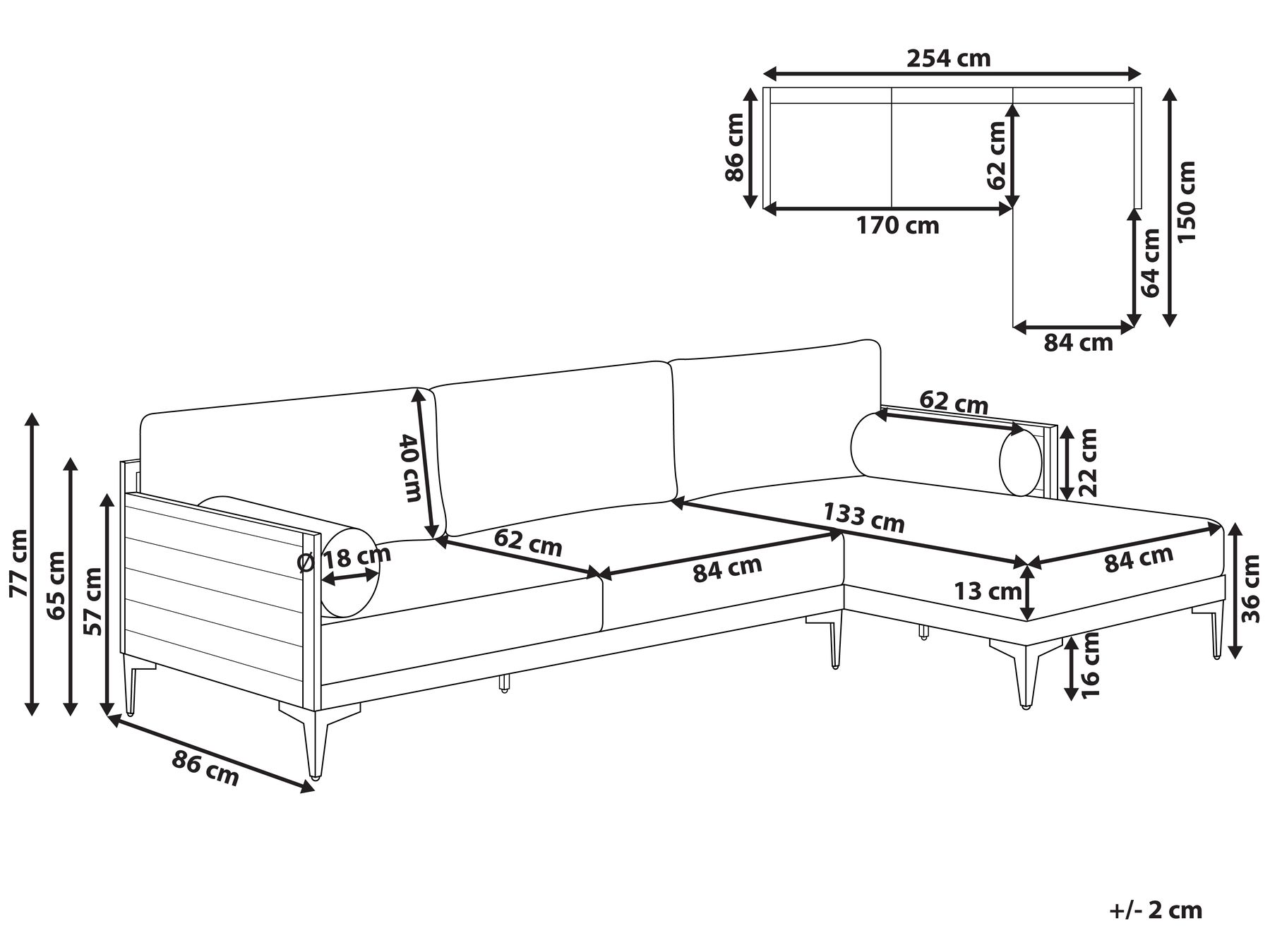 Garten Ecksofa 4-Sitzer CAVEZZO zertifiziertes Akazienholz Grau linksseitig_933010