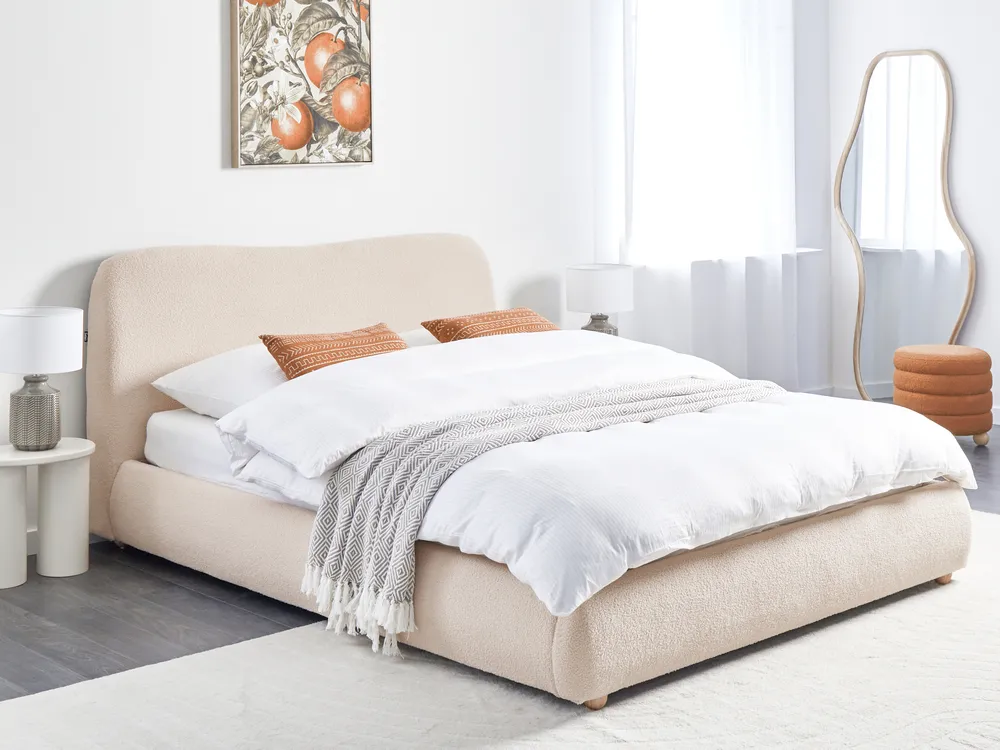 Bett mit Stauraum BLAGNAC Bouclé Hellbeige 160 x 200 cm
