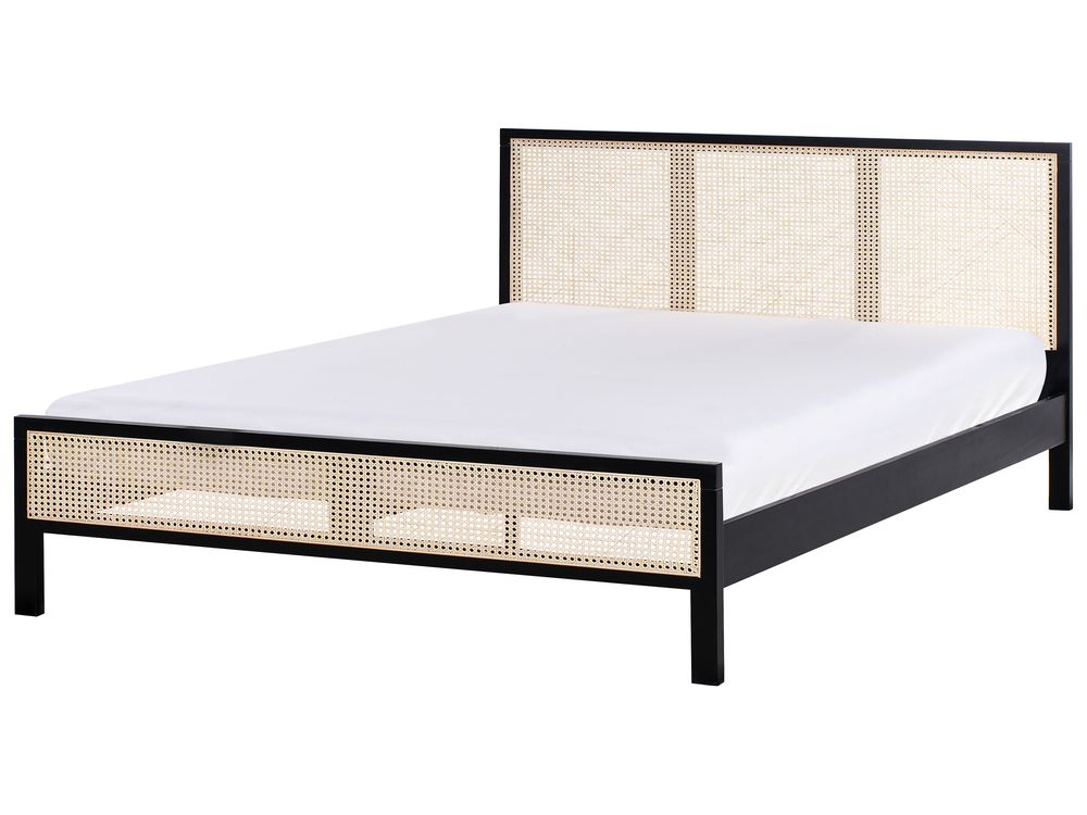 Bed Pine Wood SALERNAS 160 x 200 cm (EU King Size) Black
