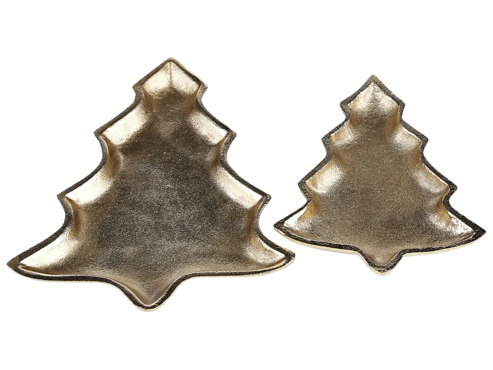 Dekotablett 2er Set Weihnachtsbaum DURIAN Metall Gold