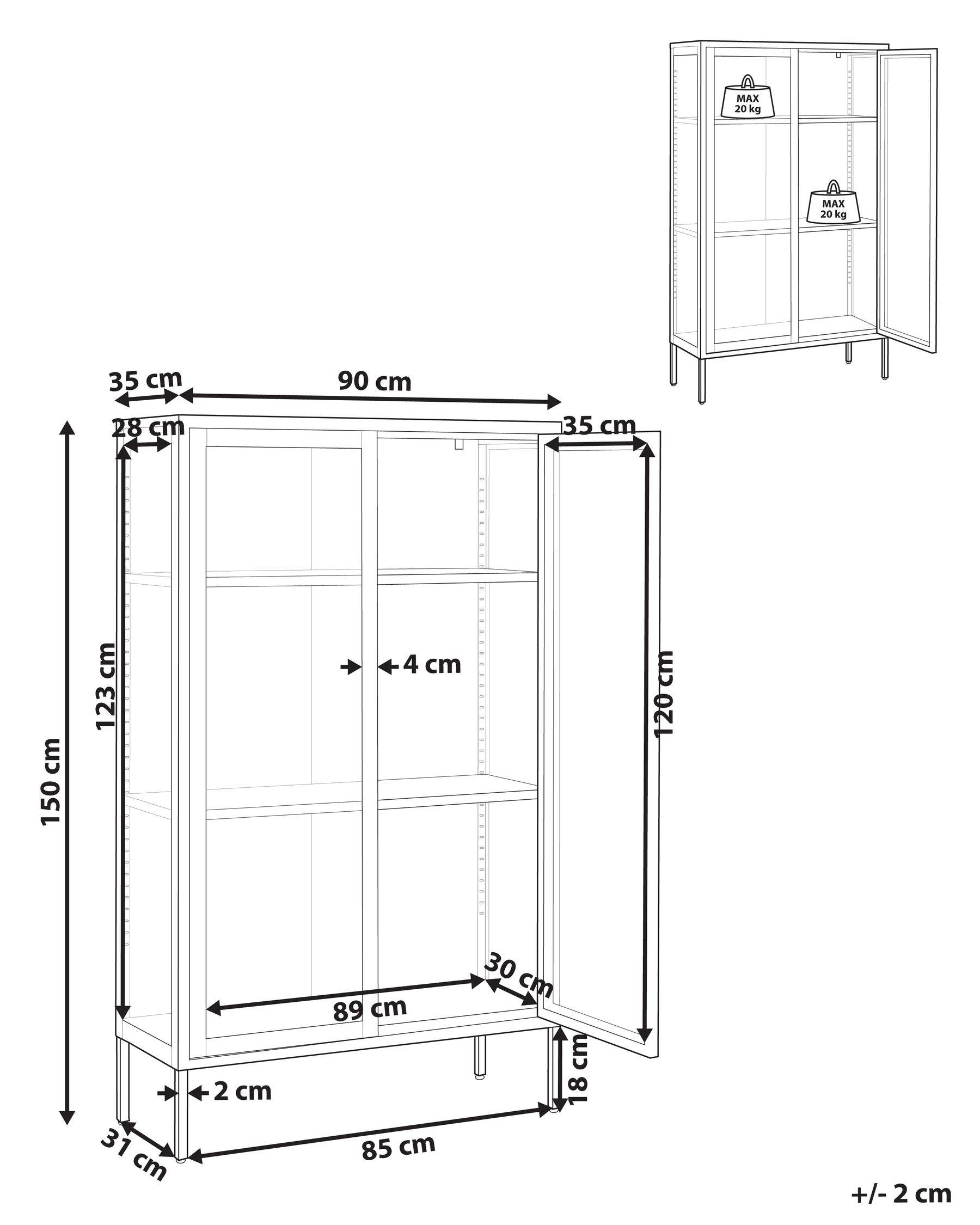 Vitrine mit Glastüren NASH 90 cm Metall Weiß_850367