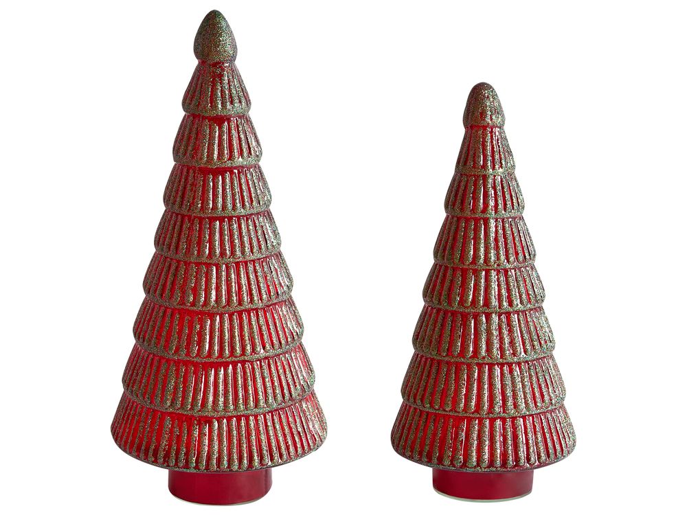 Set od 2 dekorativne figurice PURUVESI 31/36 cm Božićno drvce Crveno/zeleno